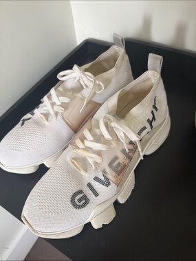 Givenchy Cream Knit Lace-Up Logo Sneakers with Black Accent